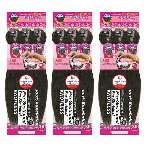 MULTI-PACK DEAL 3PACK! Janet Collection Nala Tress 3X EZ SPLIT Pre-Sectioned Pre-Stretched Braid Knotless Extremely light weight 36Inch 9Bundles (36”, COLOR #1B)