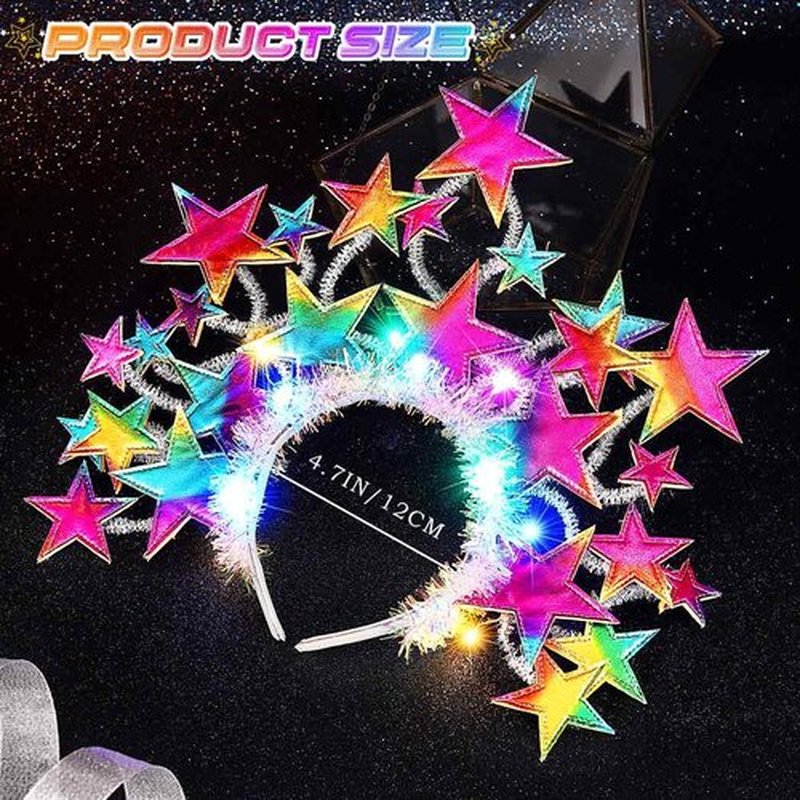 CAKURE Light Up Star Headband LED Christmas Star Headpiece Holiday Hair Accessories for Women (Colorful)