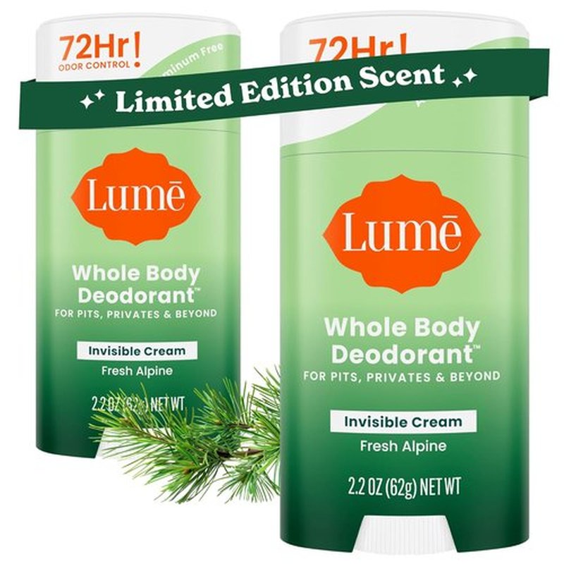 Lume Whole Body Deodorant - Invisible Cream Stick for 72 Hour Odor Control - Aluminum Free, 2.2 Ounce (Pack of 2) - Fresh Alpine