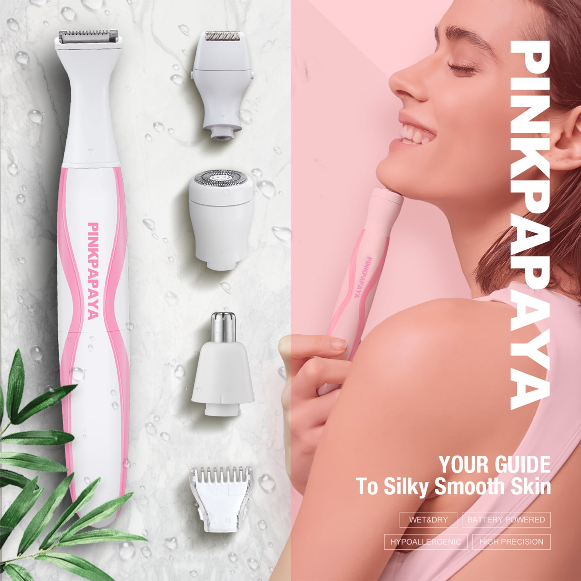 pinkpapaya 4in1 Nose Hair Trimmer for Women,Facial Hair Remover,Electric Face Shaver Razor for Nose Ear,Bikini Trimmer for Women.Black/iu7x