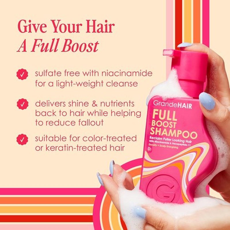 Grande Cosmetics GrandeHAIR Full Boost Shampoo & Conditioner - Sulfate-Free Formula with Niacinamide, Biotin & Rice Protein for Healthier, Fuller Hair