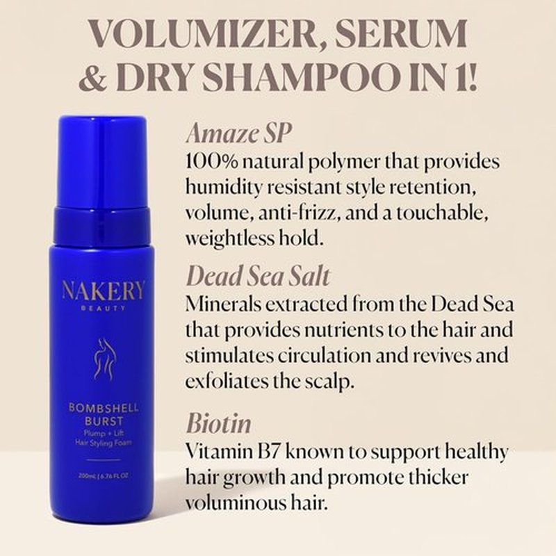 Nakery Bombshell Burst Hair Foam - Volumizing Mousse for Curly & Straight Hair | Lightweight, Biotin & Keratin Formula