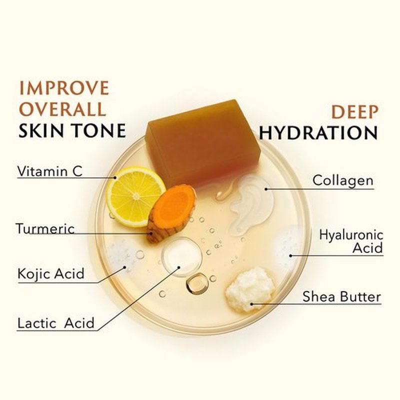 Mine Turmeric Kojic Acid Soap Bar with Vitamin C, Collagen, Shea Butter & Lactic Acid – Natural Skin Glowing