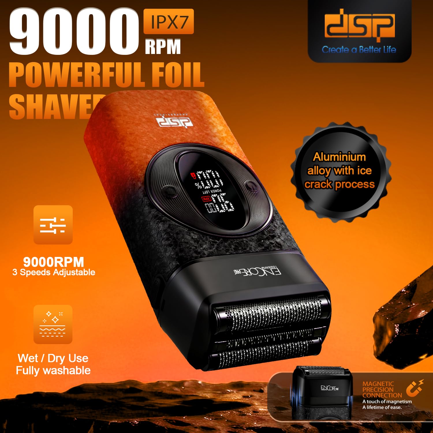 DSP Foil Shaver for Men, Cordless Rechargeable, Bald Head Trimmer