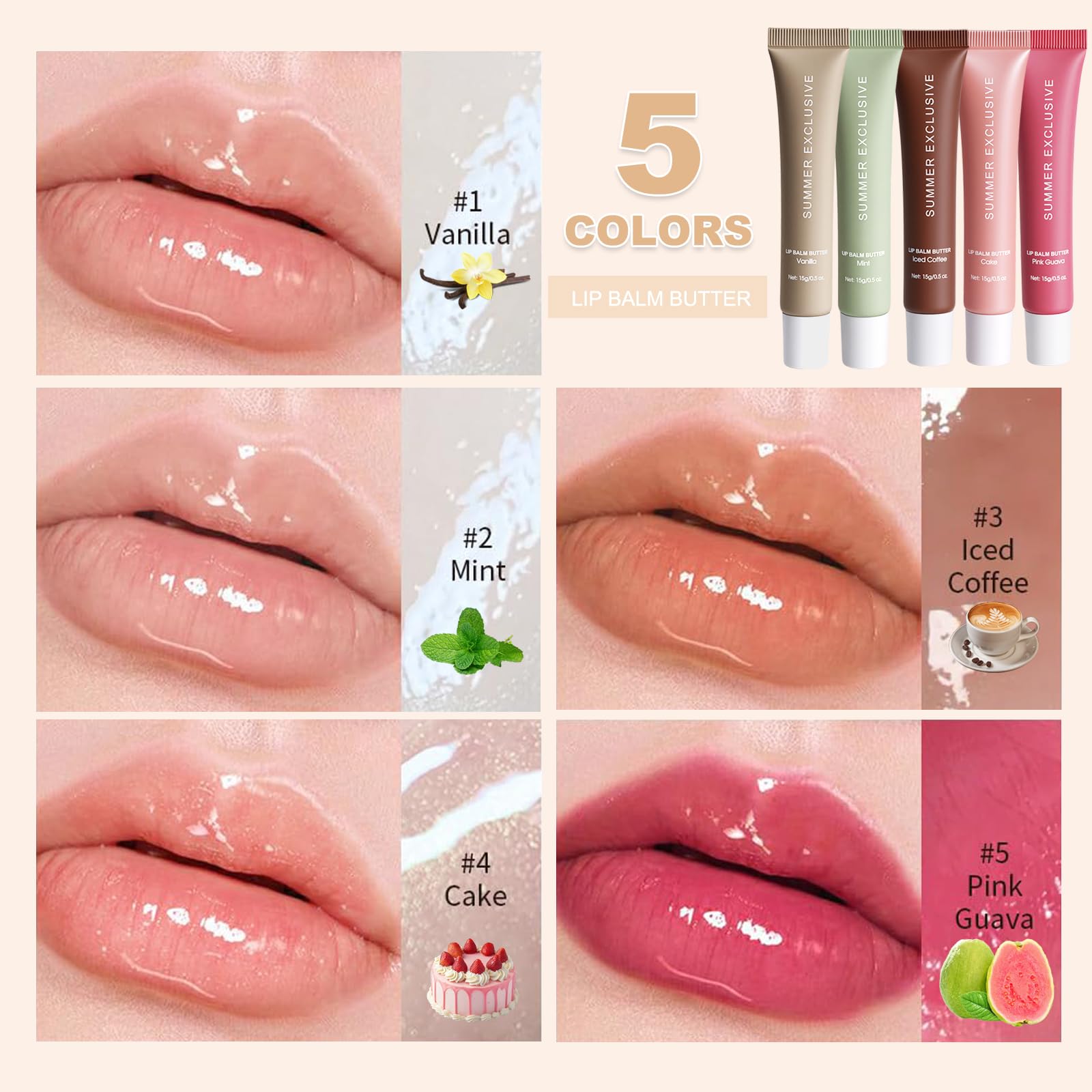 3 Color Summer Exclusive Lip Balm Butter,Tinted Lip Balm,Nourishing Lip Gloss with Natural Ingredients for Women and Girls,Soothes & Softens Dry Lips,Lip Care Gift Set for Birthday Christmas.