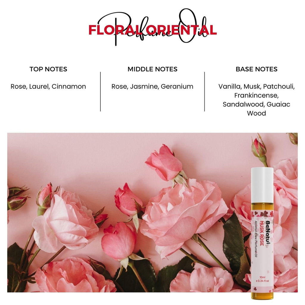 benatu Musk Rose Perfume Oil Roll On for Women, Alcohol Free Eau de Parfum, Travel Size Essential Oil Body Fragrance, Concentrated & Long Lasting Floral Scent, 10 ml
