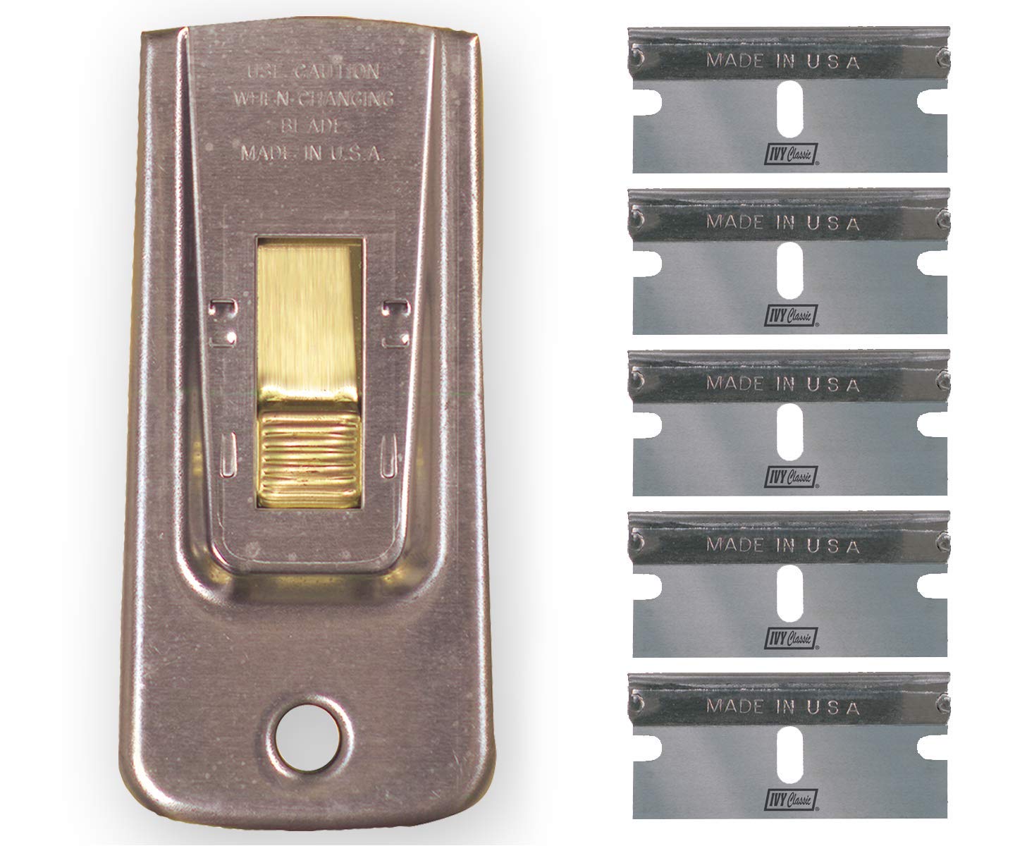 IVY Classic 11156: Razor Blade Scraper, 1 Pack, with 5 High Carbon Steel Blades, Made in USA
