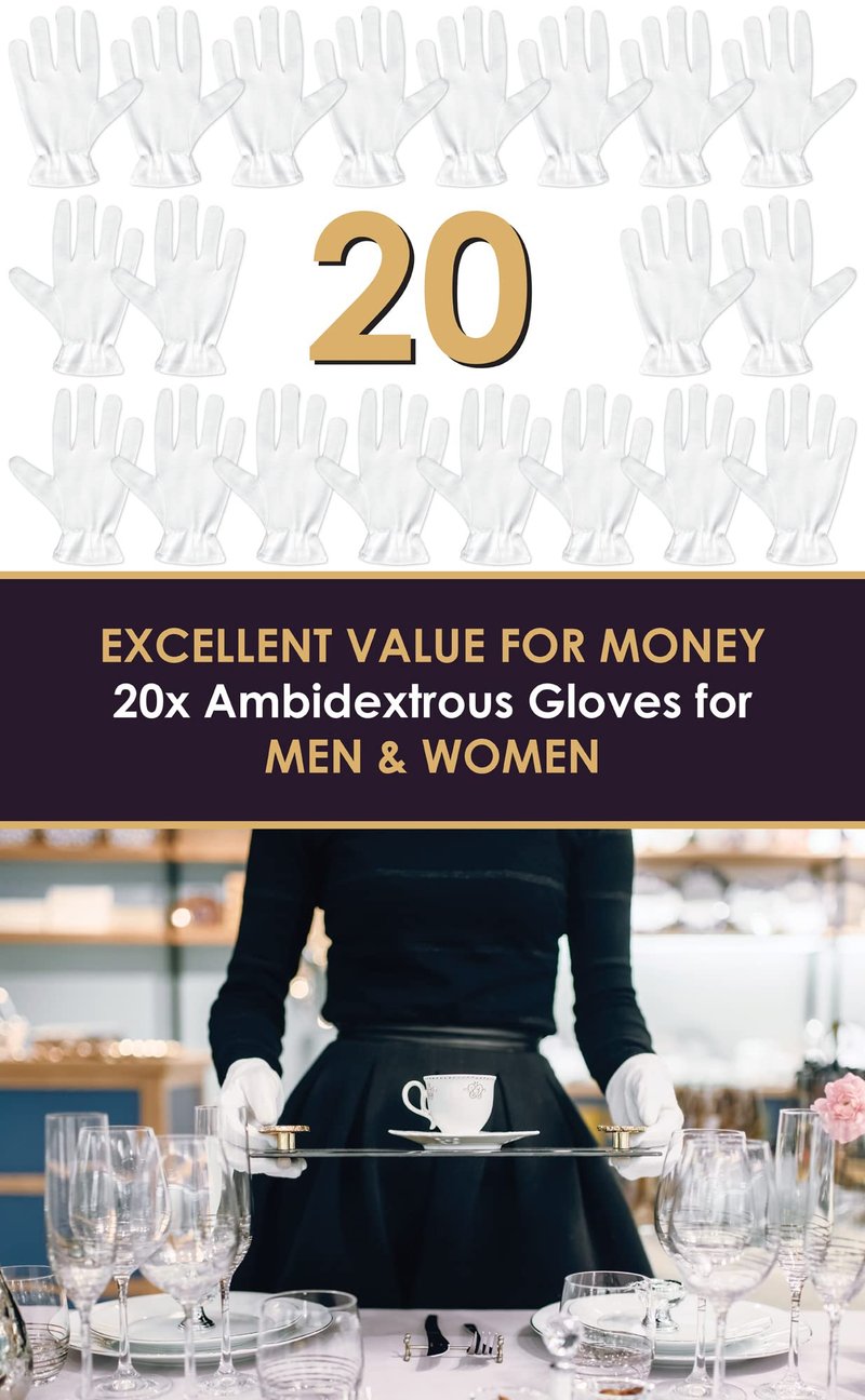 White Gloves Large (10 pair) - Cotton Gloves for Eczema, Cotton Gloves for Dry Hands, White Cotton Gloves for Women, Spa Glove, Lotion Glove, Sleeping Glove