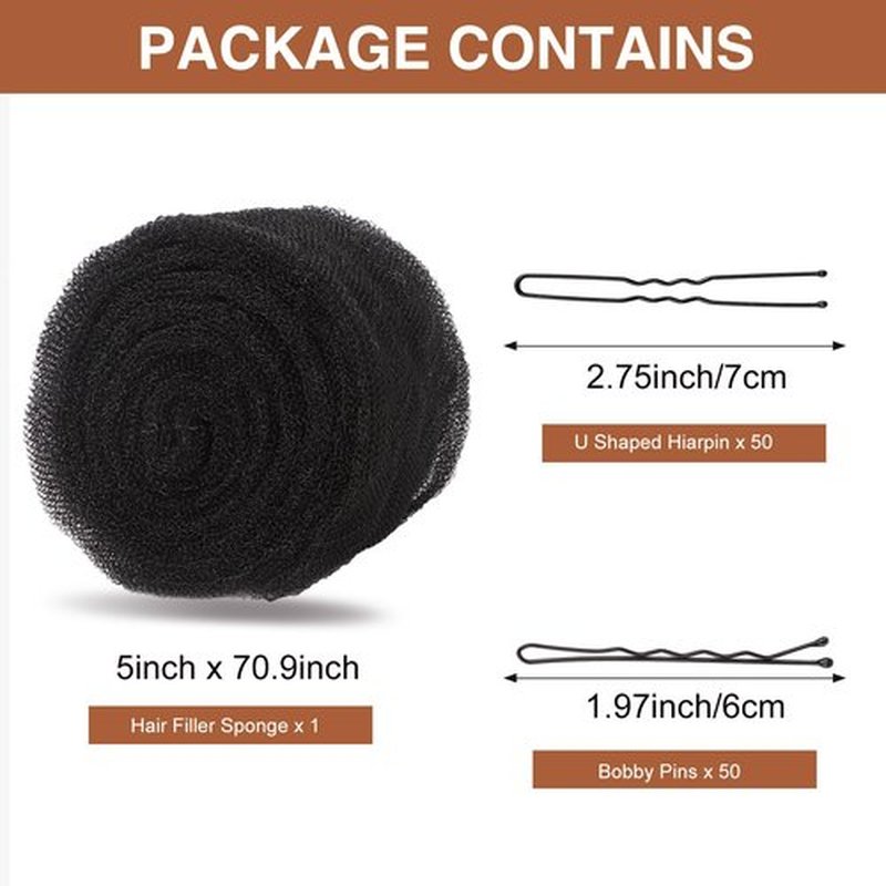 FEUNLEM Hair Sponge for Updo & Volume Bumps Tool, Hair Filler for Thin Hair, Padding for Updo, Salon Must-Have, Black