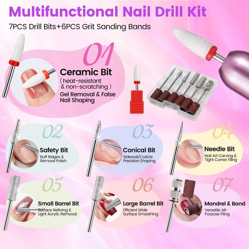 Nail Drill Kit with Dust Collector: Electric Nail File Drill Nails Machine Professional 20000RPM Nail Grinder for Acrylic Gel Removal Manicure Pedicure Tool in Cosmetic Bag Salon Home