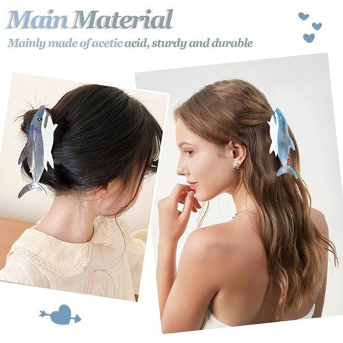 2 PCS Blue Shark Cellulose Acetate Hair Claw Clips Whale Shark Hair Clips Cute Big White Hair Clips for Women Girls Thick Thin Ocean Sea Animal Hairstyle Accessories Claw Clips