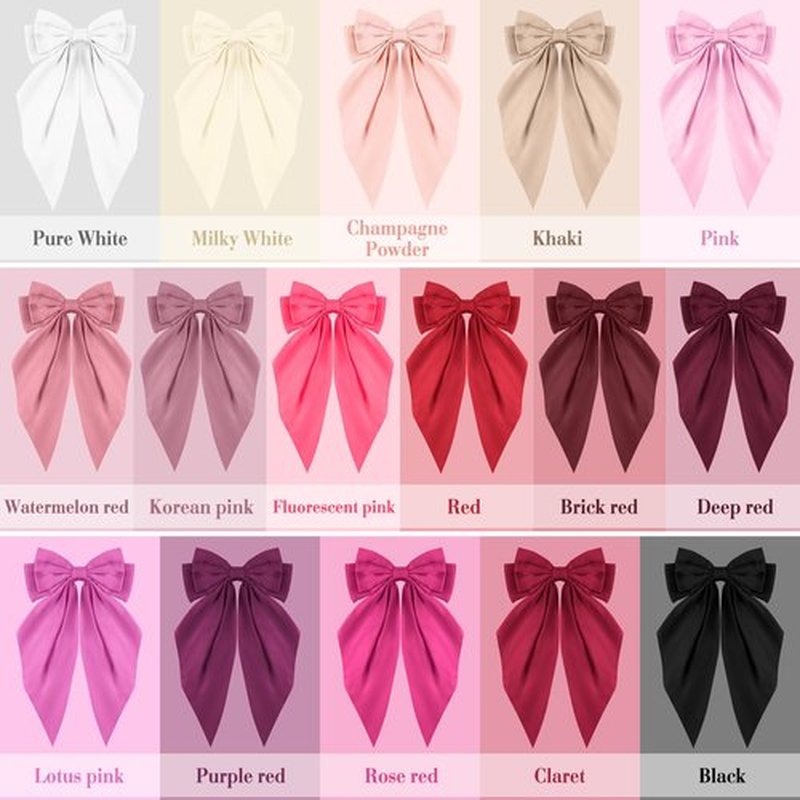 Hoteam 16 Pcs Silky Satin Hair Bows Bulk for Women Large Hair Ribbons Valentines Oversized Bows Galentines Long Tail Large Bow-knot Clips Accessories Gifts(Vibrant)