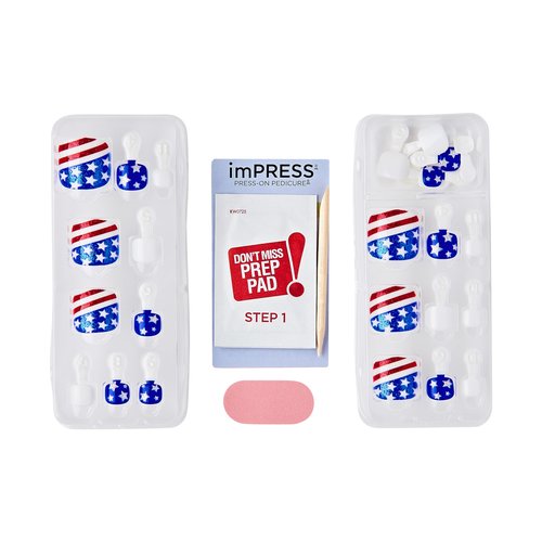 KISS imPRESS No Glue Mani Press On Nails, Design, 'Need a Vacation', Dark Red, Short Size, Squoval Shape, Includes 24 Nails, Prep Pad, Instructions Sheet, 1 Manicure Stick, 1 Mini File