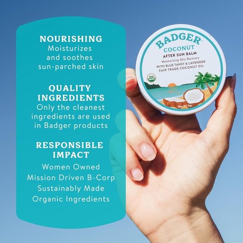 Badger Coconut AfterSun Balm - 100% Organic Sunburn Relief & Hydration | 2 oz Tin