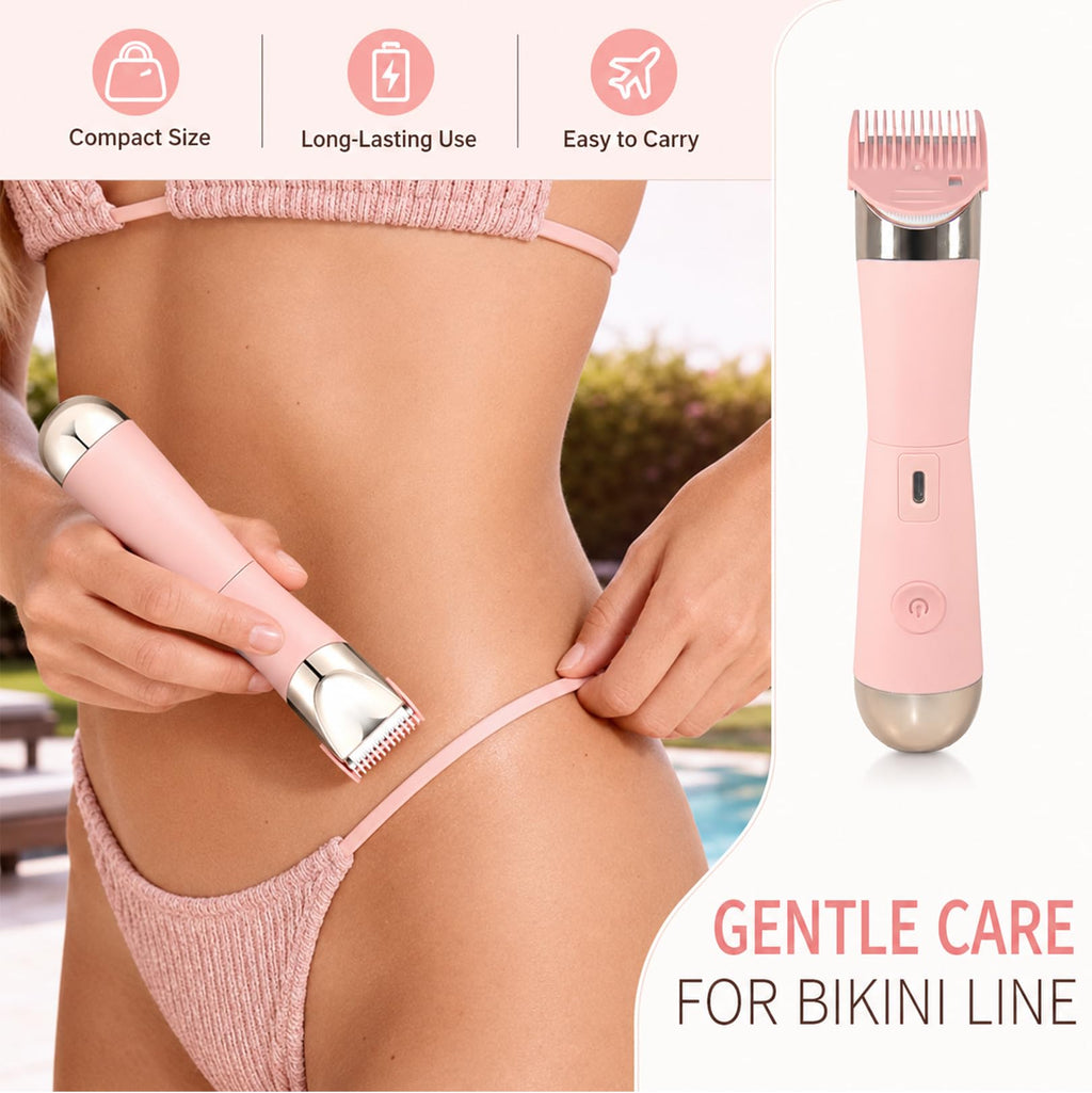 Dermave Bikini Shaver & Trimmer for Women, IPX7 Waterproof Electric Razor for Pubic Hair, Face, Legs, Underarms - Painless-Pink