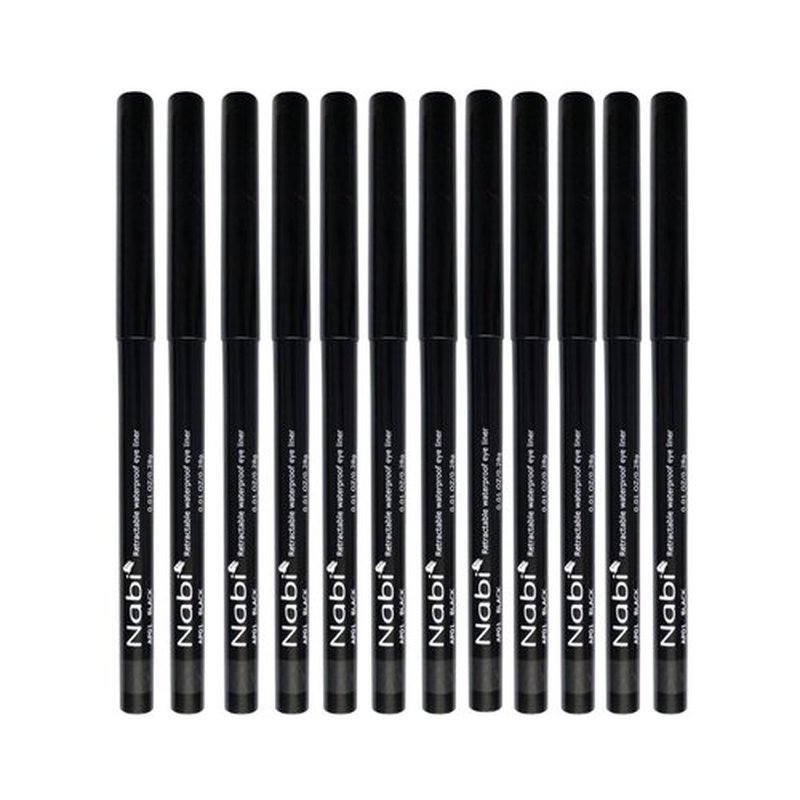Nabi Retractable Waterproof Eyeliner Pencil – 12‑Pack Smudge‑Proof, Long‑Lasting & Hypoallergenic Professional Makeup Eyeliner for Sensitive Eyes