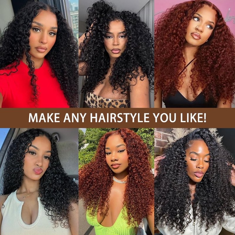 V Part Burmese Curly Wig Human Hair 200% Density Upgrade U Part Wig with Drawstring No Leave Out Glueless V Shape Full Head Clip In Half Wig Curly Human Hair Wig for Black Women Natural Color 16 Inch