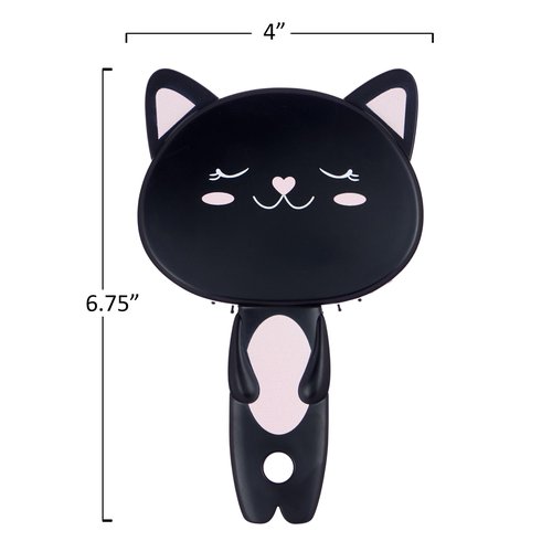 Hairbrush - 1pc Cute Animal Character Hairbrush, Comfort & Control Cushion Hair Brush w/Gentle Bristles, Cushion Base, and Animal Ears (BLACK CAT)