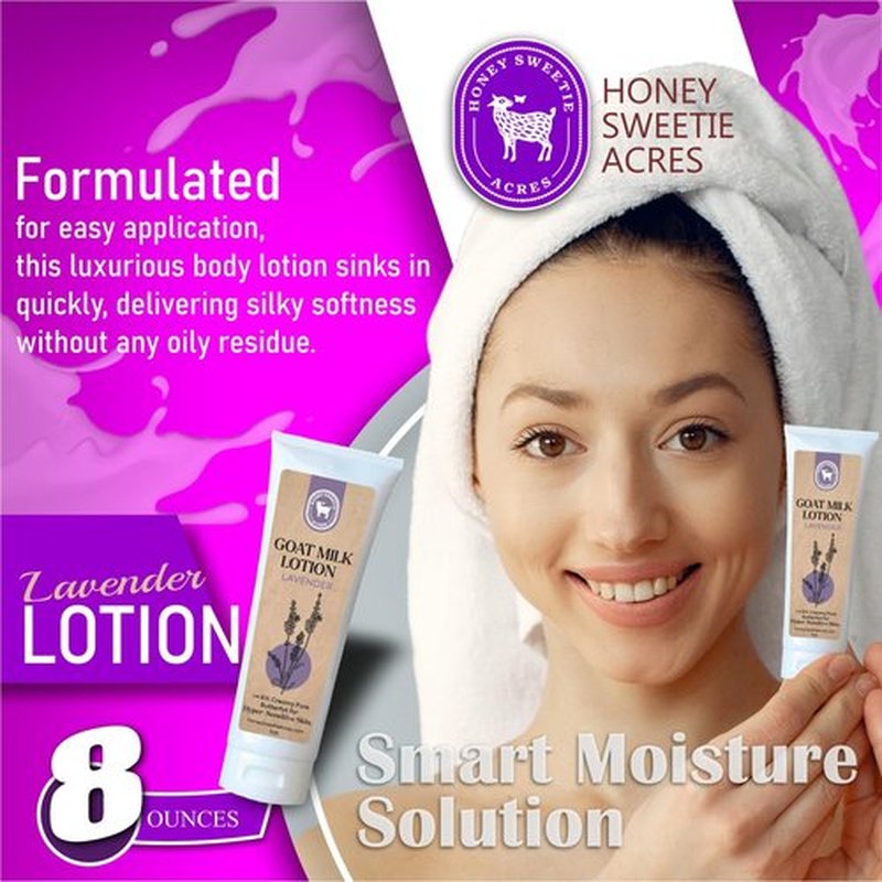 Honey Sweetie Acres Fresh Off The Goat All-Natural Goat Milk 8 oz Lavender Body Lotion is a cruelty-free, handmade lotion that hydrates and moisturizes - Made in the USA
