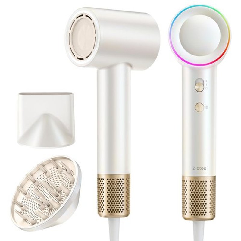 High-Speed Hair Dryer, 160,000 RPM Brushless Motor for Ultra-Fast Drying, 500M Ionic Negative for Frizz Reduce, Low Noise Thermo-Control Blow Dryer with Diffuser for Curly Hair Women and Men, White