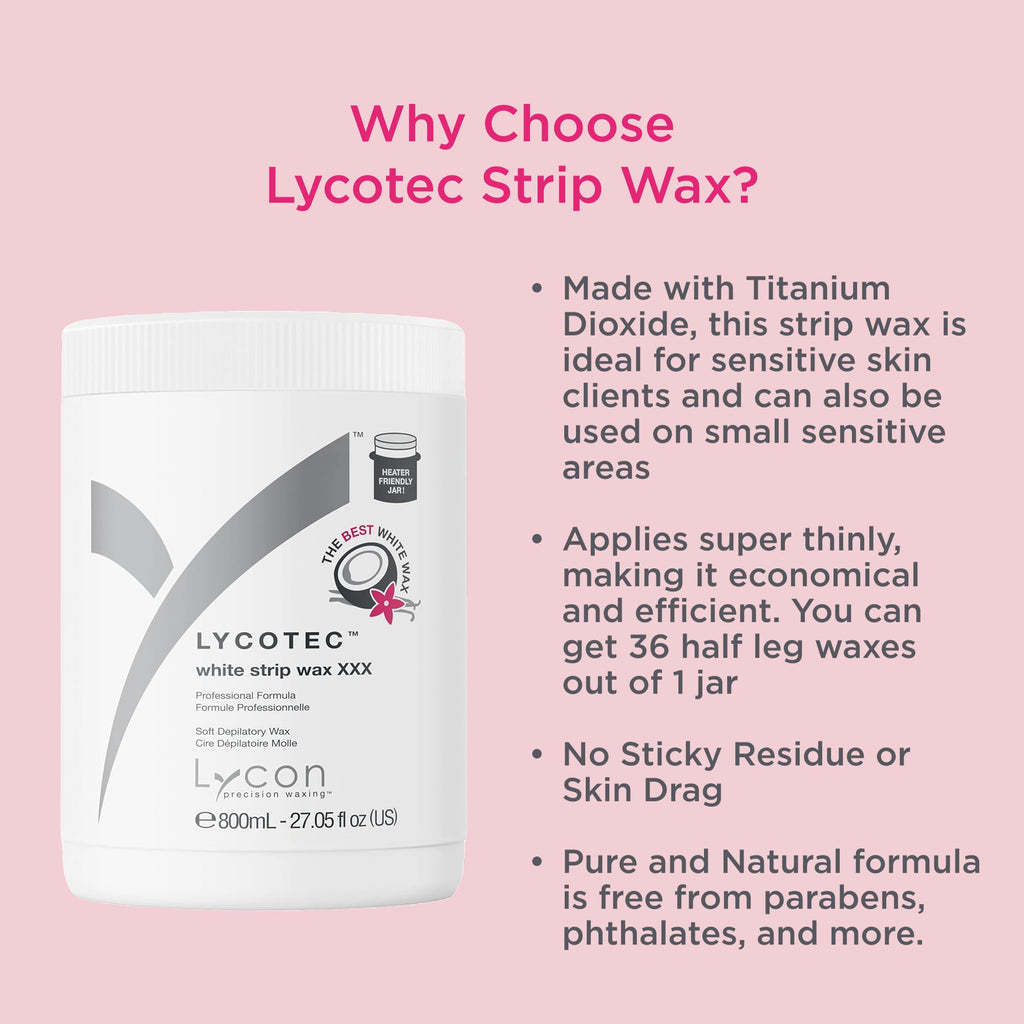 Lycon Lycotec White Strip Wax for Hair Removal, Soft Wax for Fast and Precise Use Over Larger Areas, Professional-Grade Soothing Formula, Suitable for Sensitive Skin, 800ml