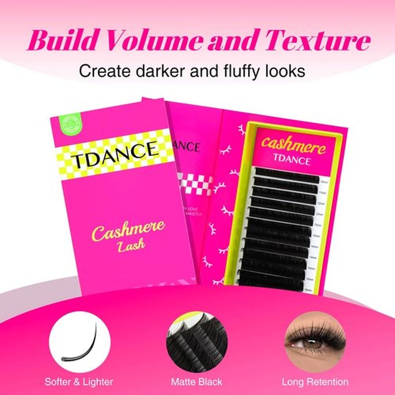 TDANCE Cashmere Lash Extension Super Matte Black Volume Lash Extension C CC D DD B J L M Curl 0.03-0.2mm Thickness Classic Lash Extensions Eyelash Extension Professional Salon Use(0.05-CC,10-17mm)