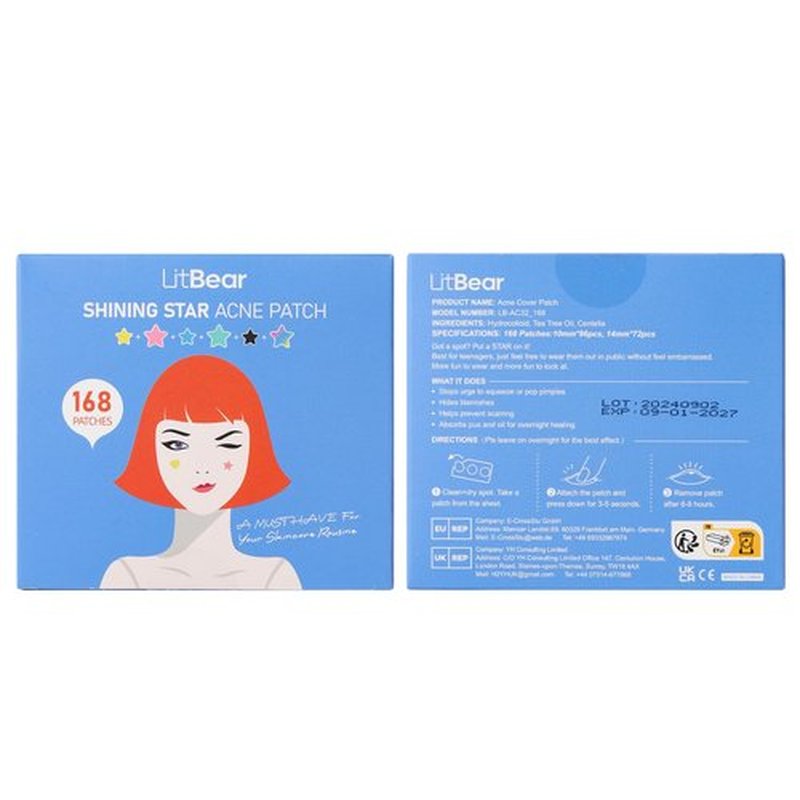 LitBear Acne Patch Pimple Patch, 6 Colors 240 Dots Star Pimple Patches with Tea Tree Oil & Centella Oil, Hydrocolloid Acne Pimple Patches for Face Cute Zit Patches Pimple Stickers Acne Dots