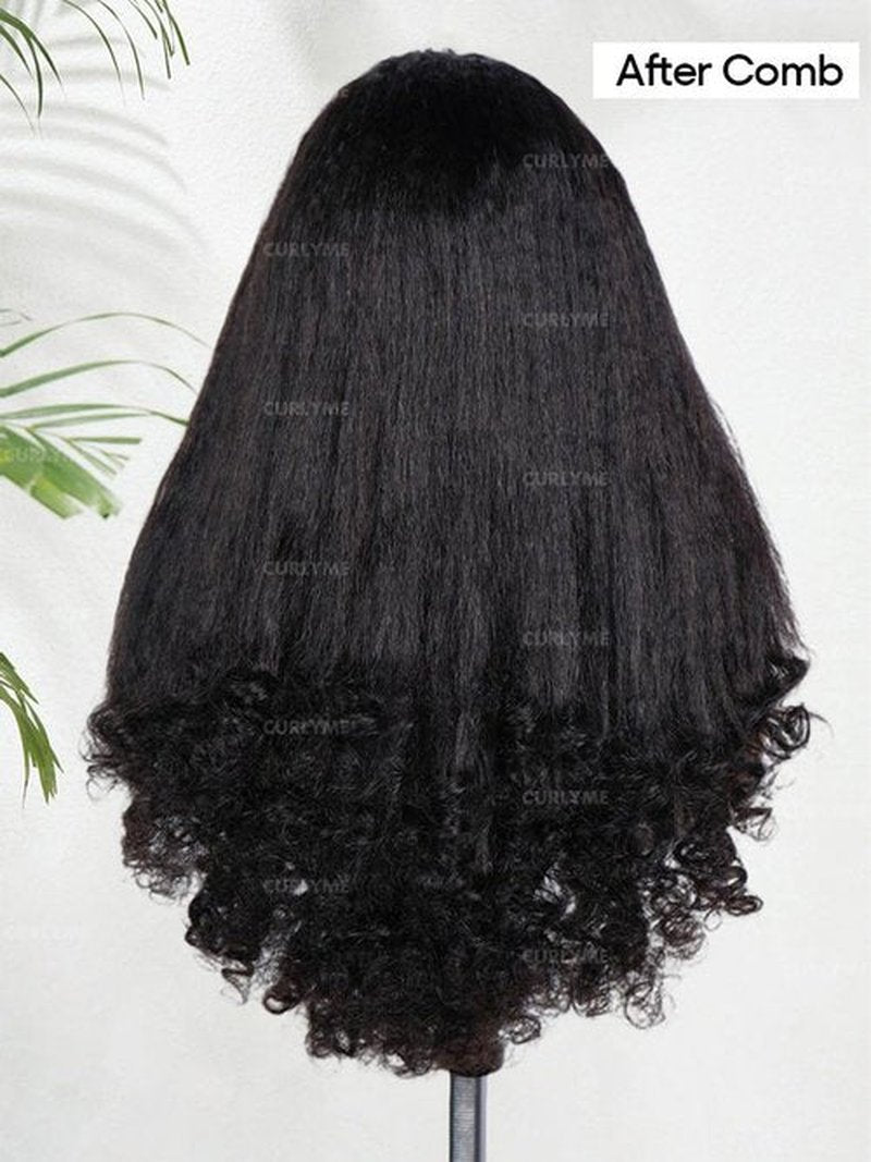 Curlyme 3 In 1 Drawstring Half Kinky Straight Wig Human Hair Glueless Install Half Wig With Spiral Curly Full Ends Flip Over For Beginner Ponytail Headband Human Hair 18 Inch