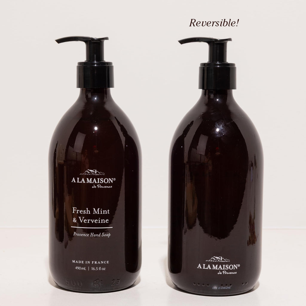 A LA MAISON French Liquid Hand Soap – Fresh Mint & Verveine – Natural, Refillable Hand Wash in Amber Glass Bottle – Made in France, Plant-Based & Biodegradable – 16.5 fl oz