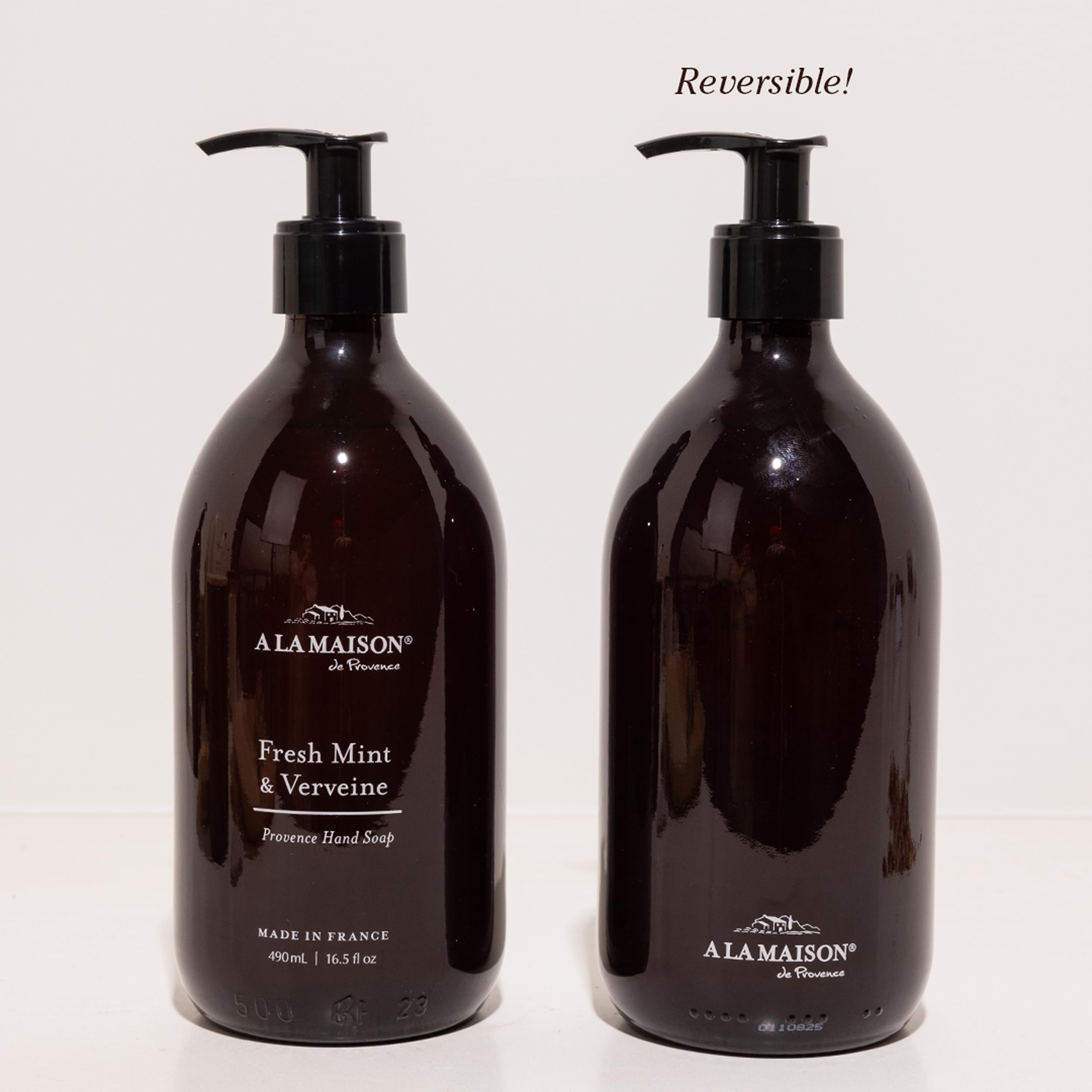 A LA MAISON French Liquid Hand Soap – Fresh Mint & Verveine – Natural, Refillable Hand Wash in Amber Glass Bottle – Made in France, Plant-Based & Biodegradable – 16.5 fl oz