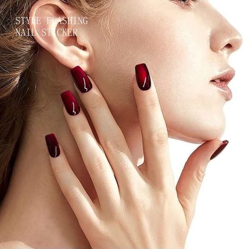 JMEOWIO Gel Nail Stickers Cat Eyes Red Semi Cured Gel Nail Strips Wraps UV/LED Nails Art Design Decoration Accessories