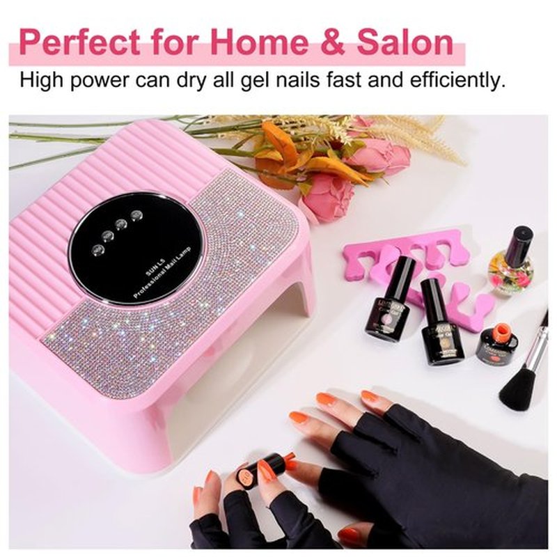 LIMEGIRL UV LED Nail Lamp Kit for Gel Polish Professional Fast Curing Pink Dryer Light Set with Protection Gloves Nail Art Cure Machine for Manicure Pedicure at Home and Salon