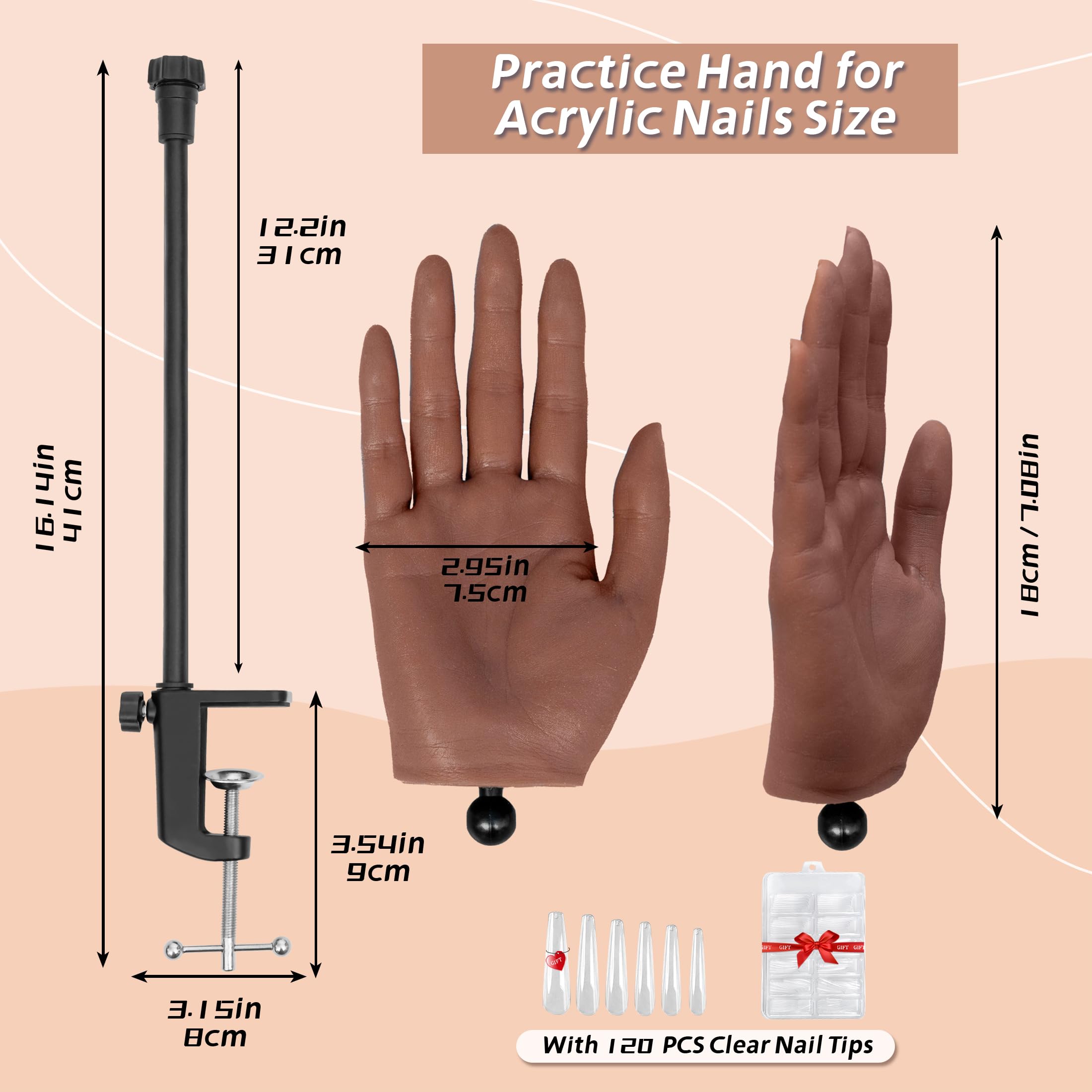 Veikmv Practice Hand for Acrylic Nails,Professional Mannequin Training Hand with Flexible Fingers for Acrylic Nails,Gel Polish & Nail Art,Complete Practice Kit for Manicure Beginners