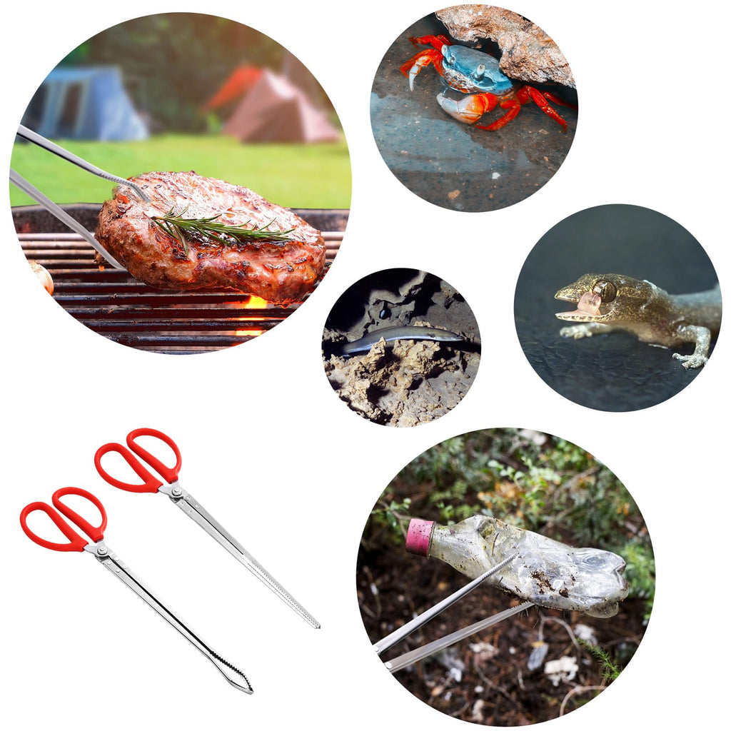 Pankousa 2PCS Reptile Feeding Tongs, Extended Stainless Steel Snake Feeding Tongs, Straight and Curved Feeding Tong, can be used for Snakes, Reptiles, Bathtubs, Aquarium Terrarium Supplies（15 "）