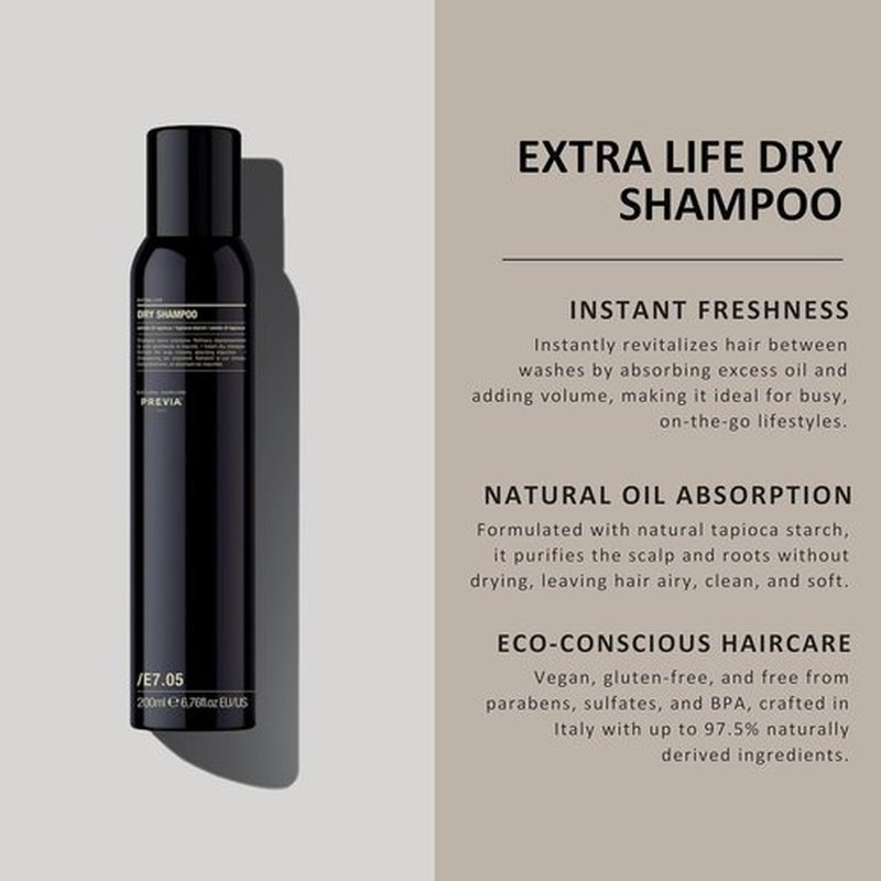 PREVIA Extra Life Dry Shampoo - Instant Scalp Refresh with Natural Tapioca Starch | 6.76 oz