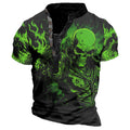 Big and Tall Henley Shirts for Men Skull Print Short Sleeve Pullover Half Button Stand Collared Casual Funny Fashion Tshirts Novelty Gym Workout Slim Fit Tunic Tops for Men,3XL