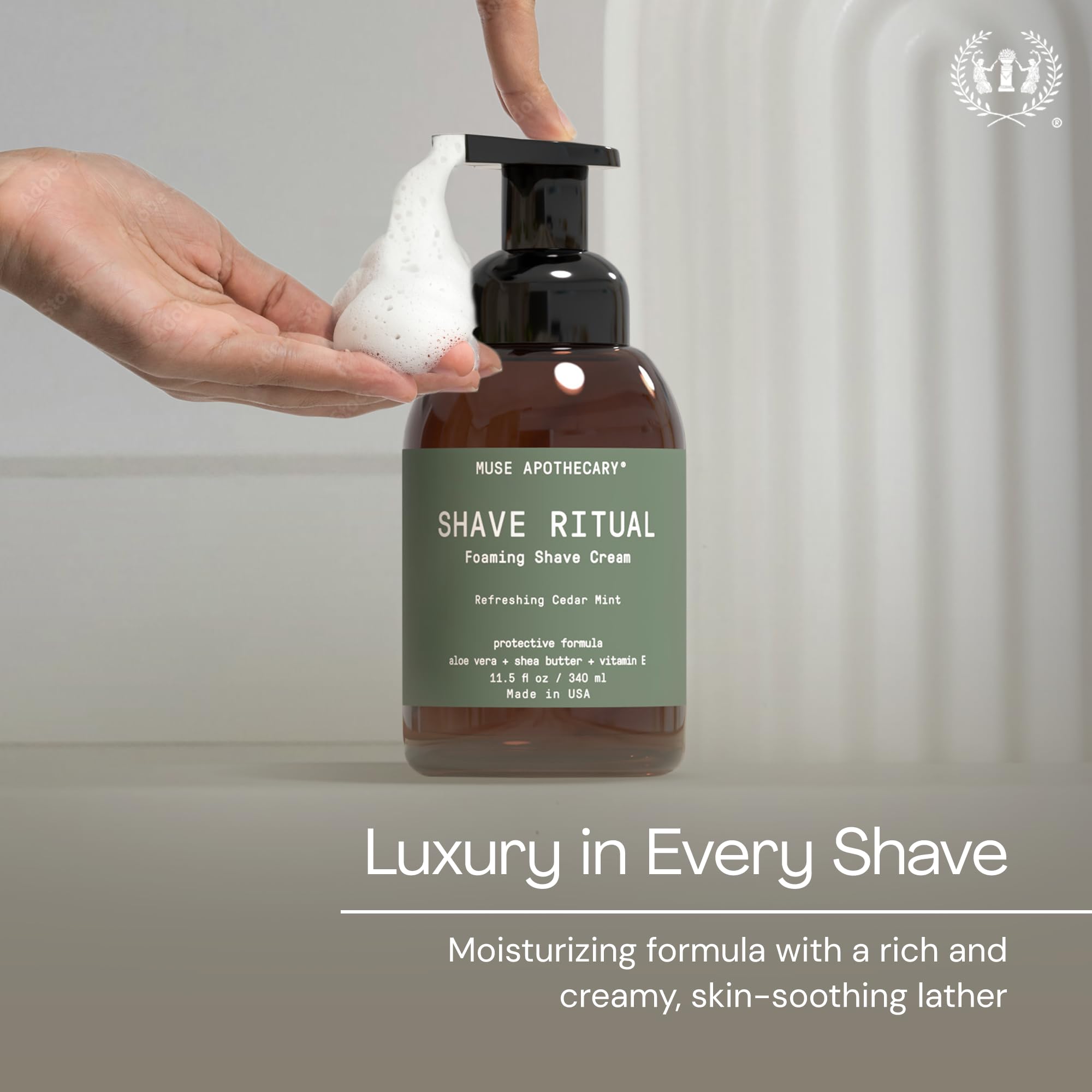 Muse Apothecary Foaming Shave Ritual - Natural Shaving Cream Sensitive Skin - Womens Shaving Cream Mens Shave Cream - Protective Formula Aloe Vera + Shea Butter + Vitamin E - 11.5oz
