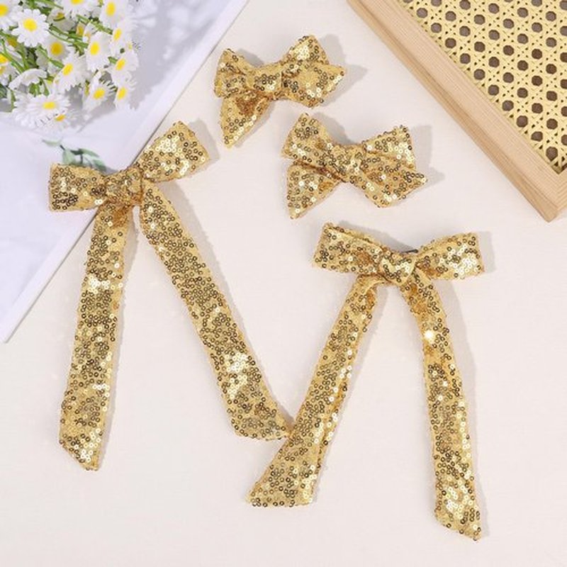 NCMAMA 4 PCS Gold Glitter Hair Bows for Girls Alligator Clips Sparkly Sequin Hair Accessories for Kids Toddler Women on Birthday Wedding Christmas and Party