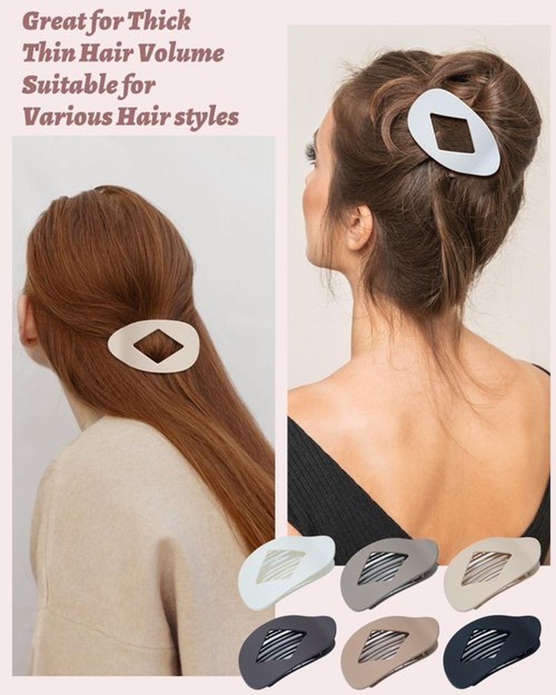 6 Pcs Flat Hair Claw Clips,4.1"Nonslip Large Round Lay Hair Clips for Women,Strong Hold French Clips for Thick Thin Hair Yoga Driving