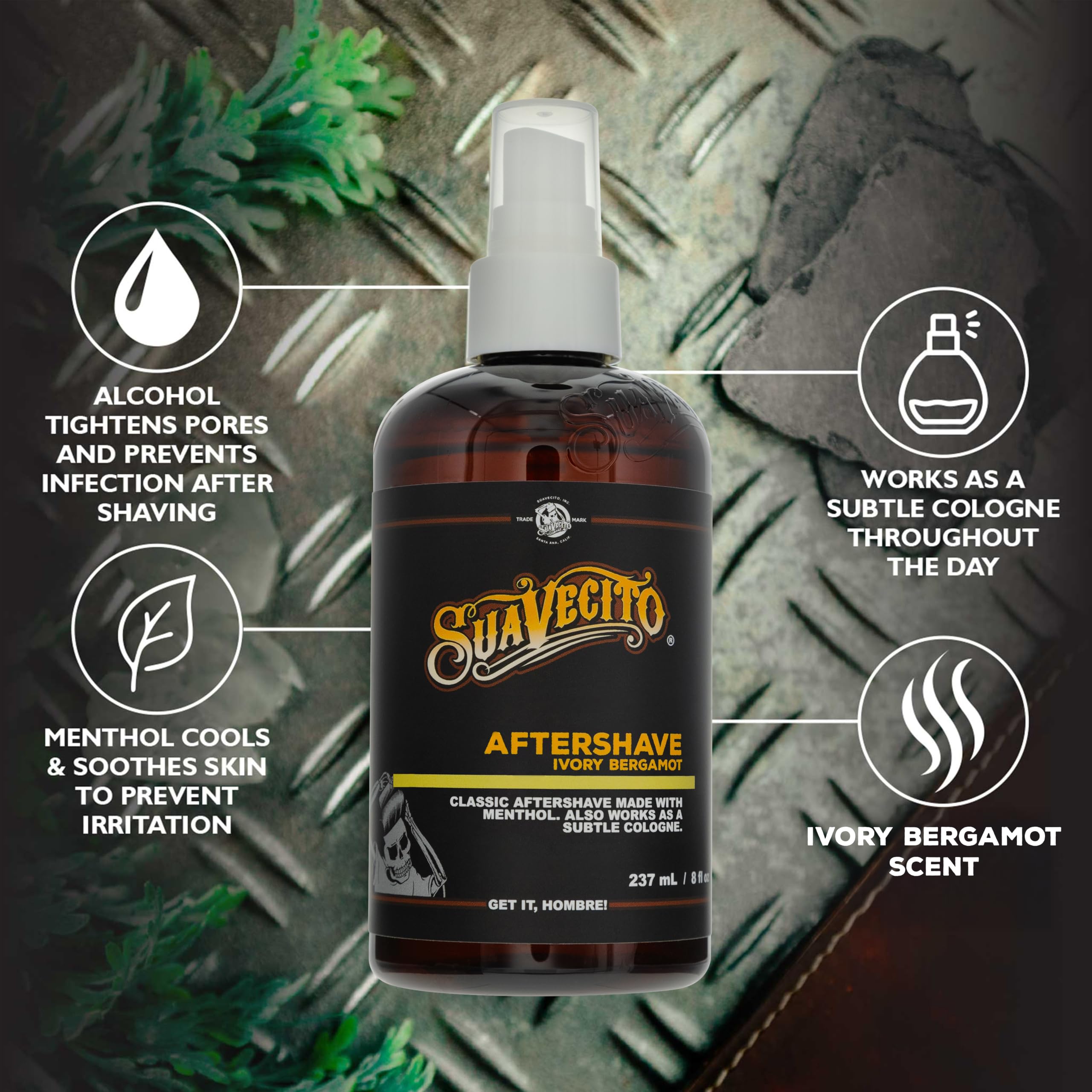 Suavecito Ivory Bergamot Aftershave 8 oz. Pump Spray Bottle - Soothes and hydrates Skin, Prevents Irritation, Helps You Feel Refreshed & Revitalized - Subtle Masculine Fragrance Throughout The Day