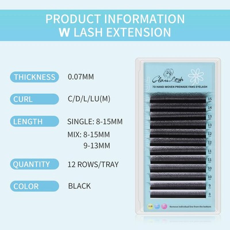 GLAMLASH W Eyelash Extensions 7D Russian Volume Premade Fan Natural Soft Matte Black False Lashes Professional Salon Supplies(7D,0.07,D,13mm)