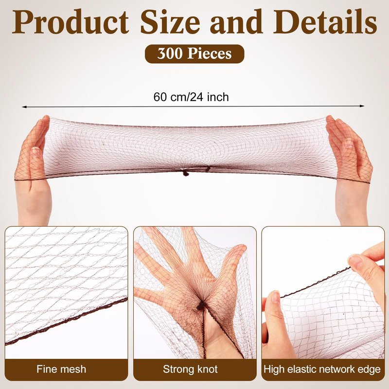 Yuxung 500 Pcs Hair Nets - Bulk Nylon Hair Nets for Women, 24 Inches, Elastic Edge Mesh, Invisible for Food Service, Ballet Dance, Kitchen(Brown)