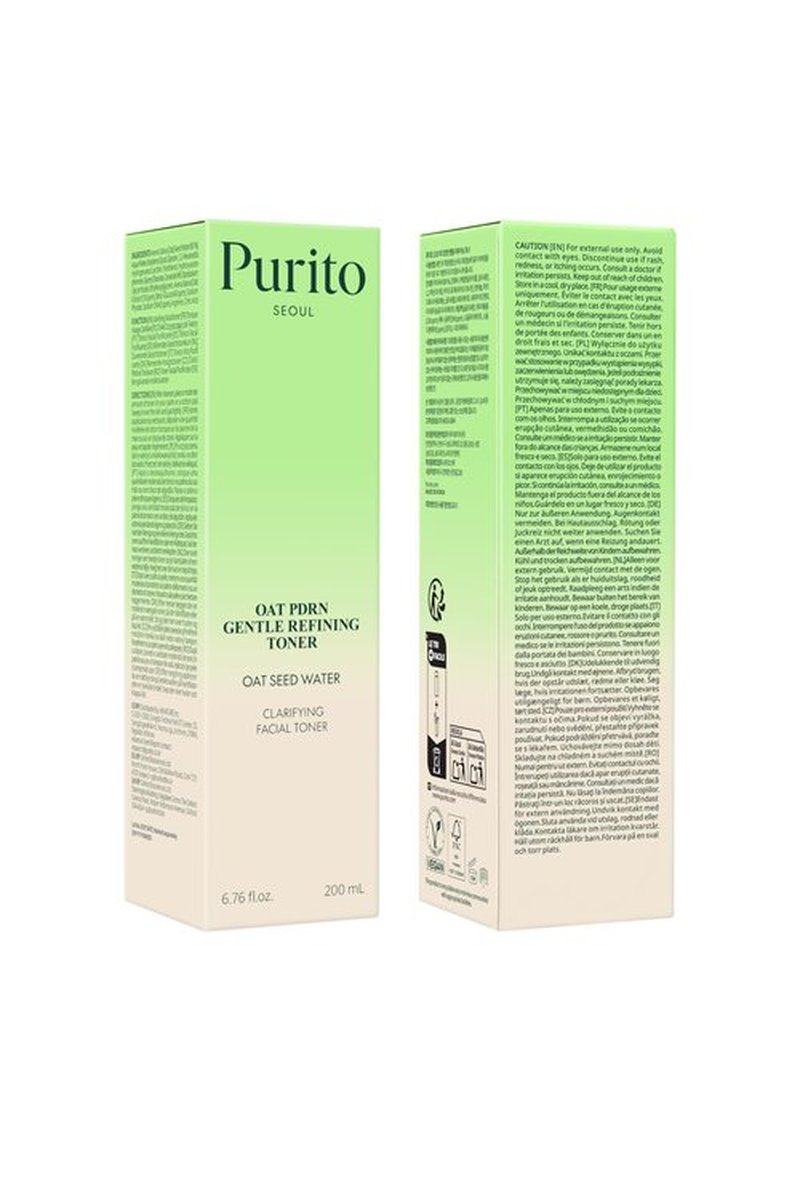 PURITO Oat PDRN Gentle Refining Toner 200 mL 6.76 fl.oz, Korean Oat Exfoliating Toner 99% Pure Oat PDRN, Hydrating & Clarifying Formula for Acne-Prone Skin, Vegan, Non-Comedogenic, Gentle Daily Use