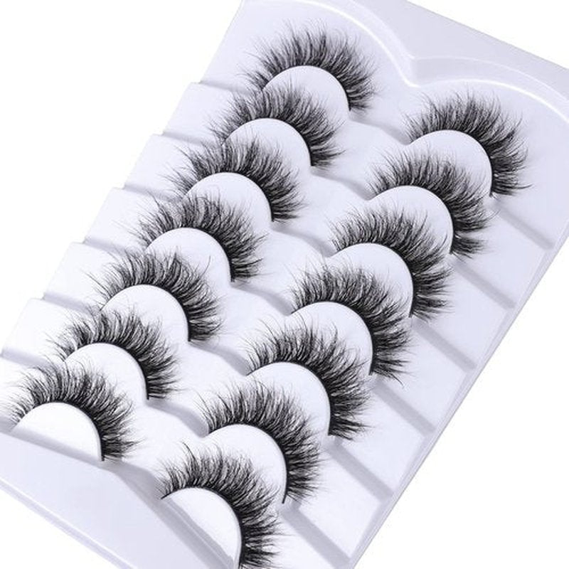 Mebver False Eyelashes Cat Eye Lashes Faux Mink Lashes Natural Look Fluffy Wispy Lashes That Look Like Extensions Pestañas Postizas D Curl Lash Strips Short Fox Eye Lashes 7 Pairs Pack