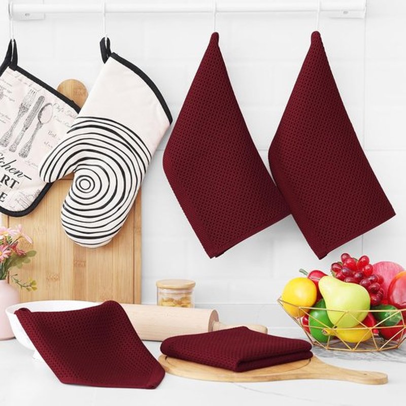 Homaxy 100% Cotton Dish Cloths - Ultra Soft, Absorbent & Quick Drying | 12x12 Inches, 6-Pack, Burgundy