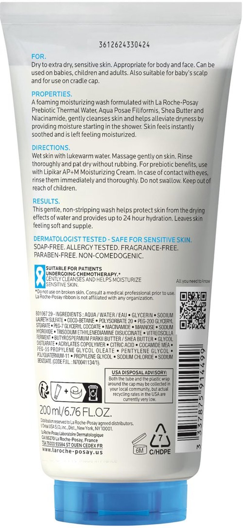 La Roche-Posay Lipikar AP+ Gentle Foaming Moisturizing Wash, Shea Butter + Niacinamide + Glycerin, Moisturizing Body Wash & Face Wash For Dry Skin, National Eczema Association Accepted, Soap Free
