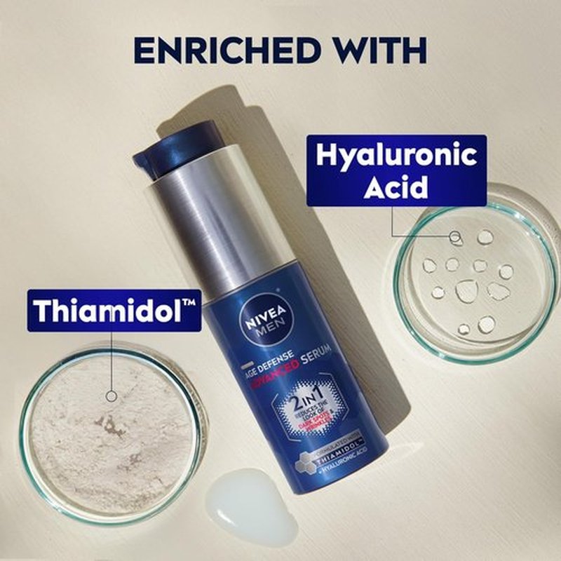 NIVEA MEN Age Defense Face Serum - Reduces Dark Spots & Fine Lines with Thiamidol & Hyaluronic Acid | 1 Fl Oz
