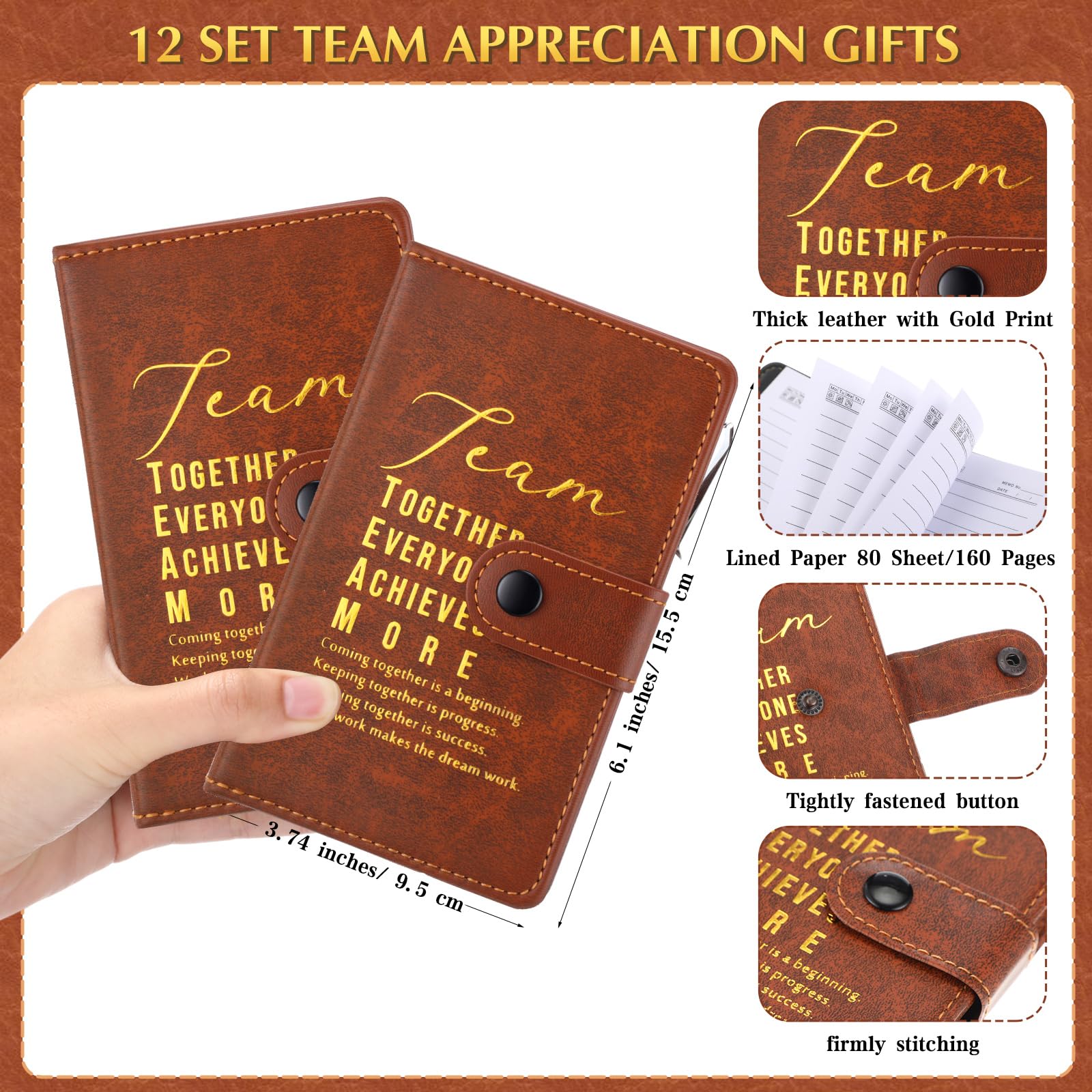Honoson 12 Sets Team Employee Teacher Appreciation Gifts Bulk Inspirational A5 Leather Team Journal Motivational Notebooks Pen Thank You Gifts for Teacher CNA Nurse Coworker Staff Fathers Day