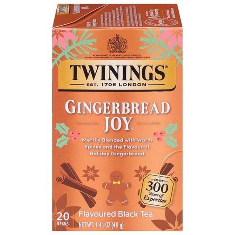 Twinings Gingerbread Joy Black Tea - Caffeinated Ginger & Cinnamon Flavor, 20 Individually Wrapped Teabags