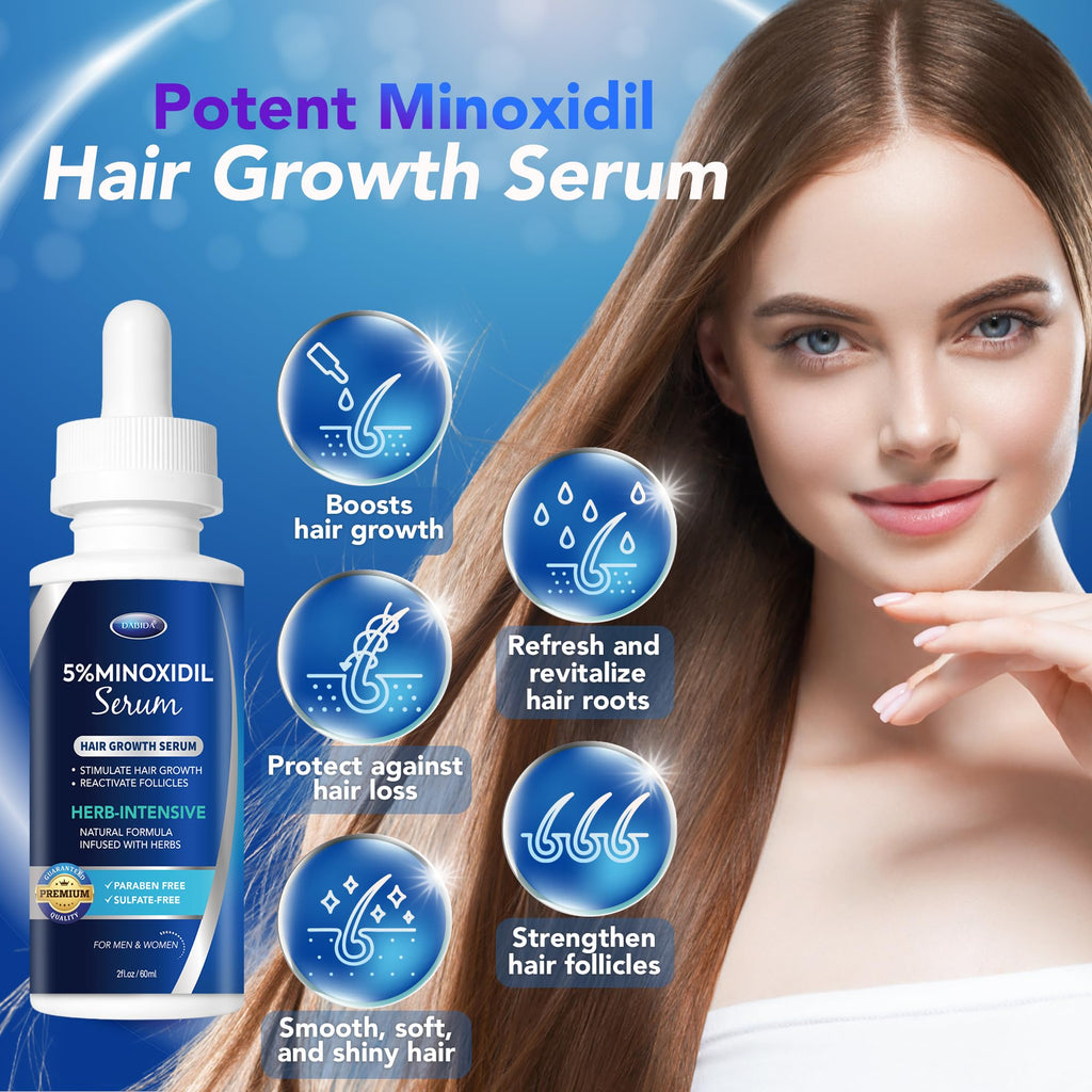 5% Minoxidil Hair Growth for Men and Women: Extra Strength Beard Regrowth Treatment Serum with Minoxidil and Biotin for Thinning Hair Loss to Grow Thicker Fuller Hair 60ml 4 Bottles